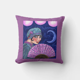Roaring Twenties Flapper Girl Fan Moon Stars Cushion