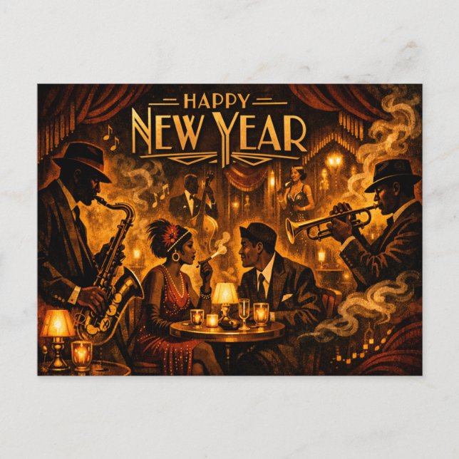 Roaring Twenties Jazz Club New Year Holiday Postcard (Front)