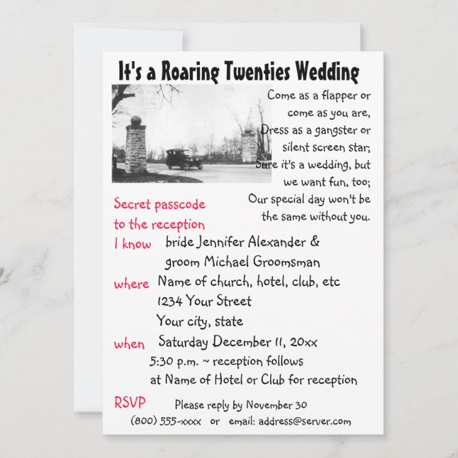 Roaring Twenties Theme Wedding Invitation (Front)