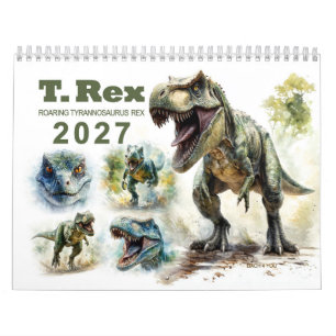 Roaring Tyrannosaurus Rex Watercolor Calendar 2027