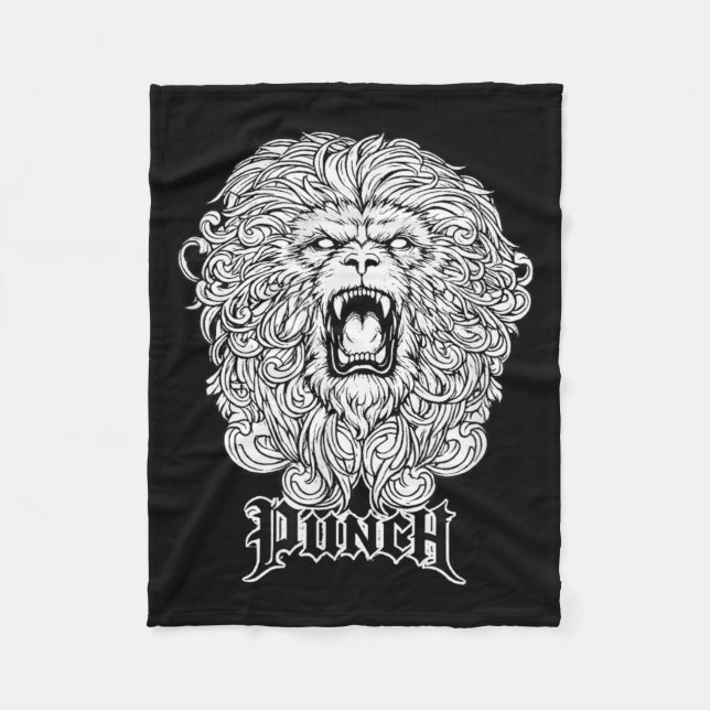 Roaring Wild Cat Punch Fighter Gym Training Design Fleece Blanket (Front)