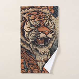 Roaring with Color Stunning Tiger Tattoo Bath Towel Set