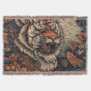 Roaring with Colour Stunning Tiger Tattoo Throw Blanket