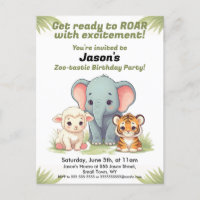 Roaring Zoo Birthday Invitation Postcard
