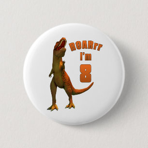 ROARrr I’m 8 Fun T-Rex Kid Birthday 6 Cm Round Badge