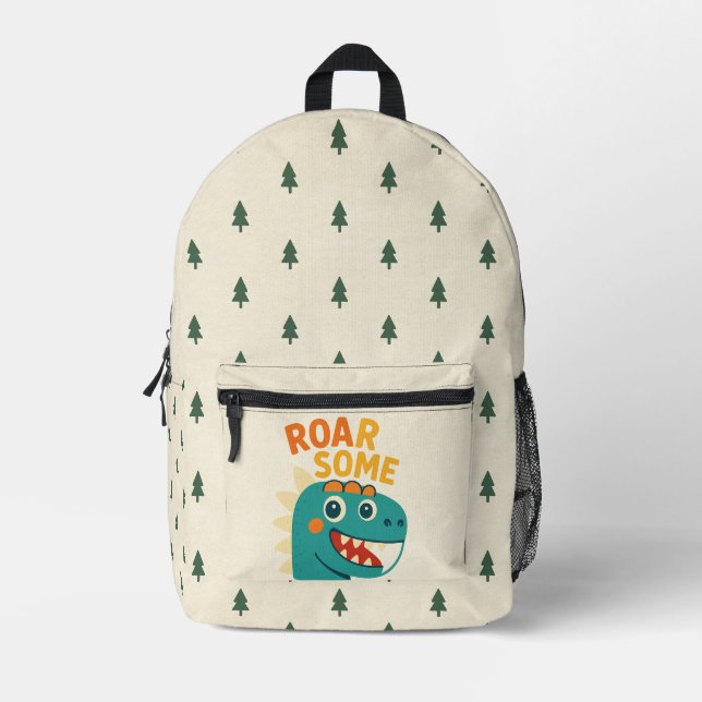 Roarsome Cartoon Dinosaur Kids Backpack Design (Front)