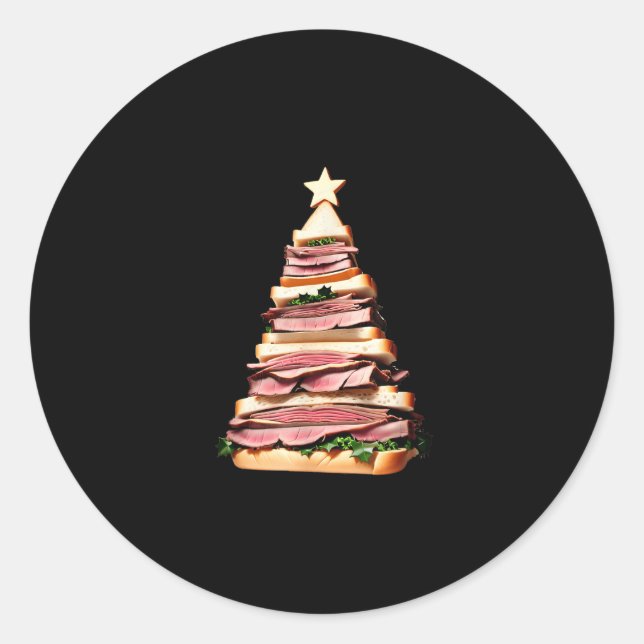 Roast Beef Sandwich Christmas Tree  Classic Round Sticker (Front)