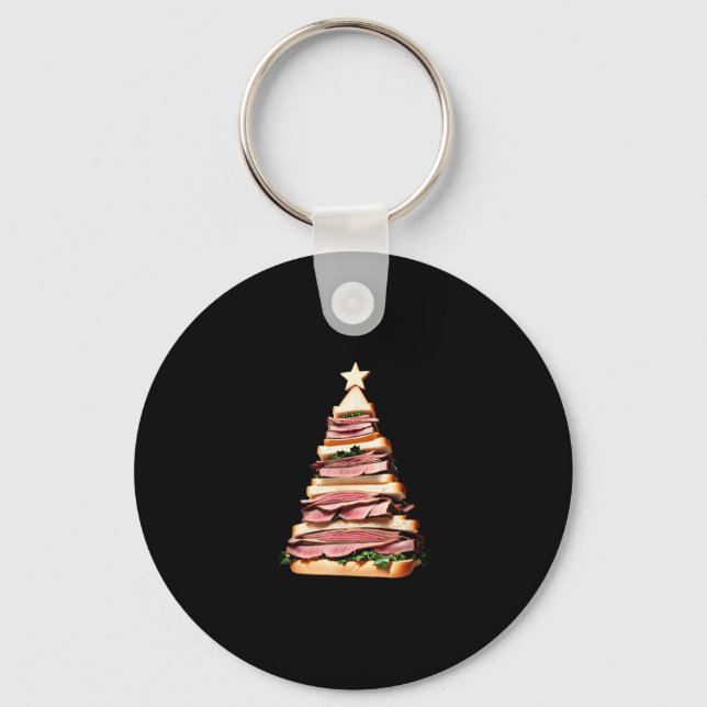 Roast Beef Sandwich Christmas Tree  Key Ring (Front)