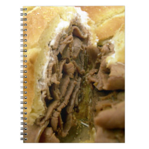 Roast beef sandwich with creamy goat cheese spiral notebook