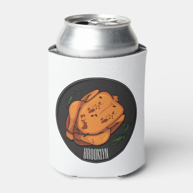 Roast chicken cartoon illustration can cooler (Can Front)