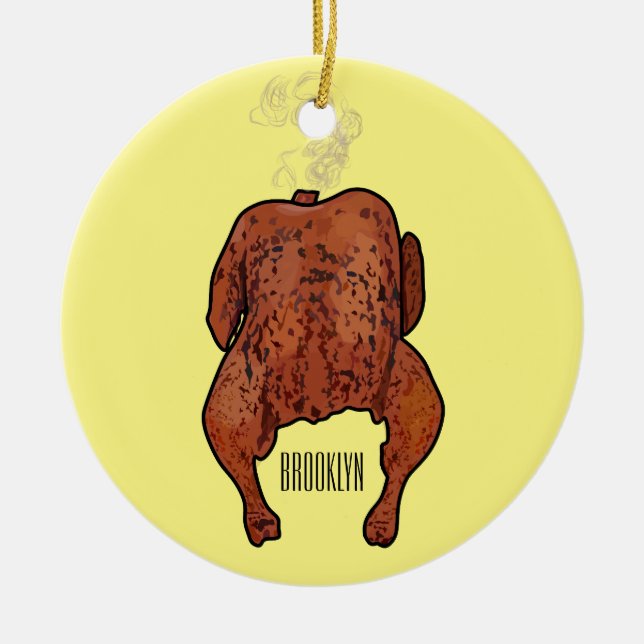 Roast chicken cartoon illustration  ceramic tree decoration (Front)