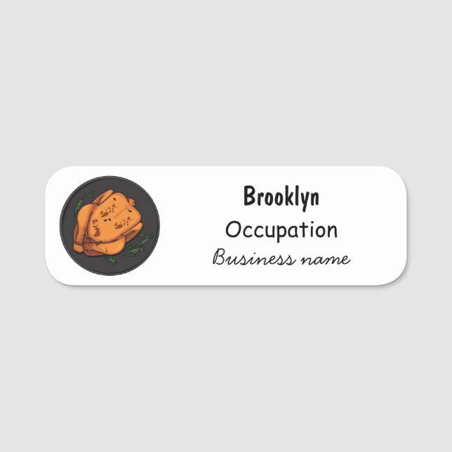 Roast chicken cartoon illustration name tag (Front)