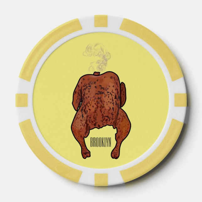 Roast chicken cartoon illustration  poker chips (Front)