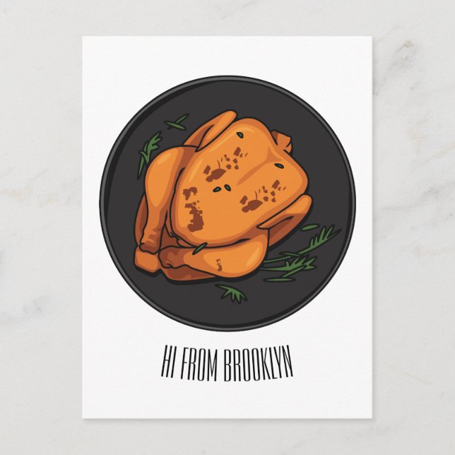 Roast chicken cartoon illustration postcard (Front)