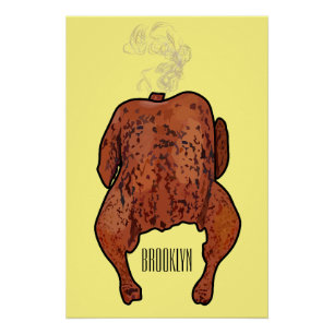Roast chicken cartoon illustration  poster