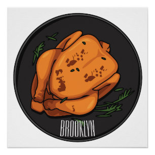 Roast chicken cartoon illustration poster