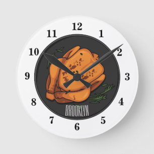 Roast chicken cartoon illustration round clock