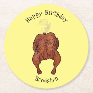 Roast chicken cartoon illustration round paper coaster