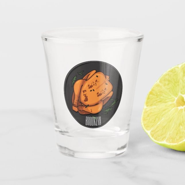 Roast chicken cartoon illustration shot glass (Front)