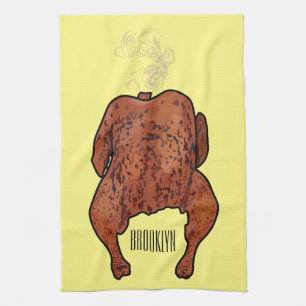 Roast chicken cartoon illustration tea towel