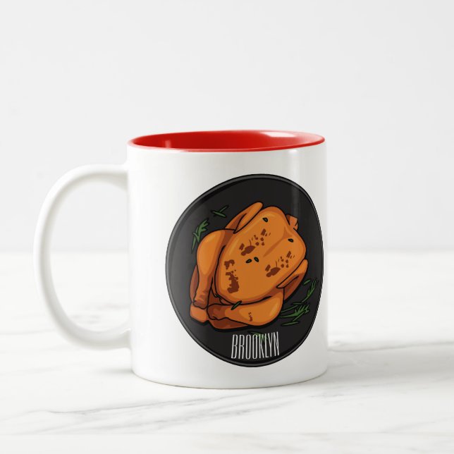 Roast chicken cartoon illustration Two-Tone coffee mug (Left)