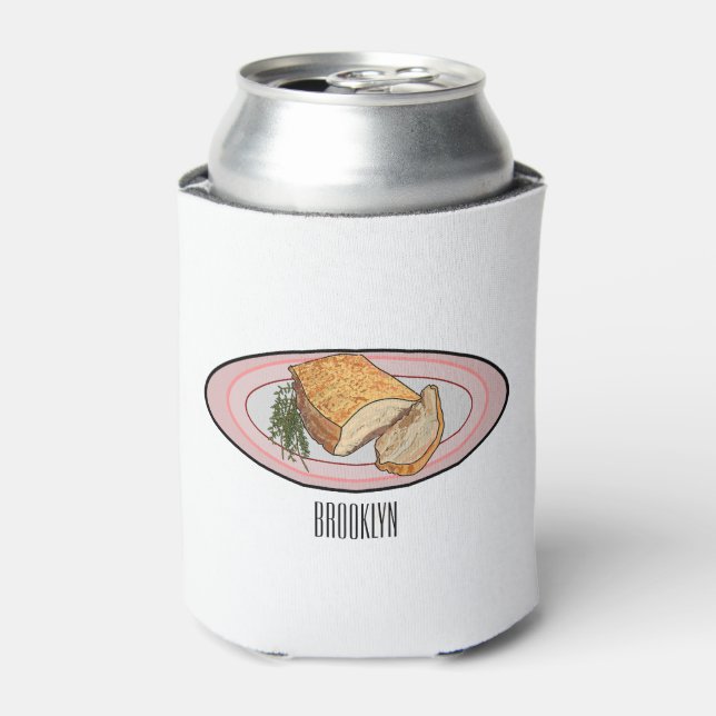 Roast pork belly cartoon illustration  can cooler (Can Front)