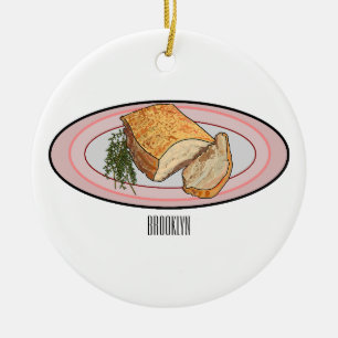 Roast pork belly cartoon illustration ceramic tree decoration