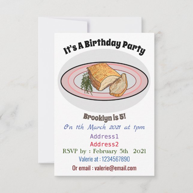 Roast pork belly cartoon illustration invitation (Front)