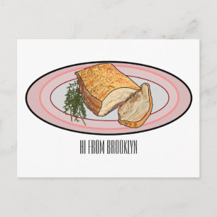 Roast pork belly cartoon illustration  postcard