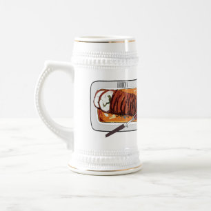 Roast turkey breast cartoon illustration beer stein