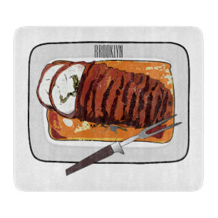 Roast turkey breast cartoon illustration cutting board