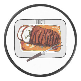 Roast turkey breast cartoon illustration hockey puck