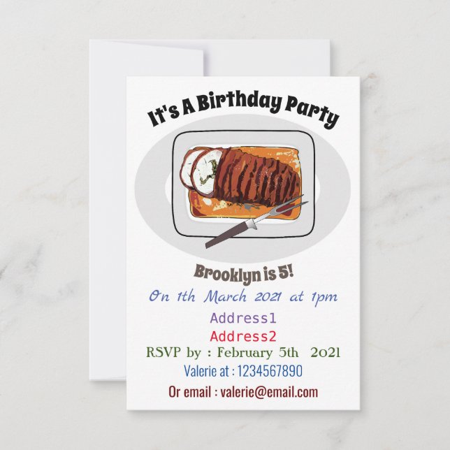 Roast turkey breast cartoon illustration invitation (Front)