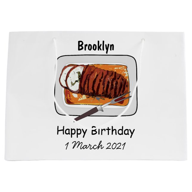 Roast turkey breast cartoon illustration large gift bag (Front)