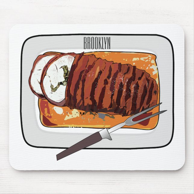 Roast turkey breast cartoon illustration mouse pad (Front)