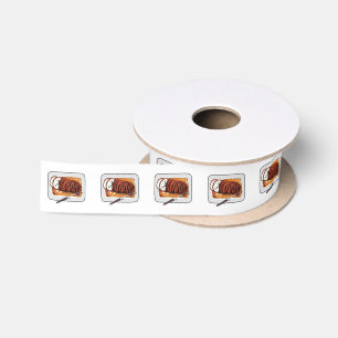 Roast turkey breast cartoon illustration satin ribbon