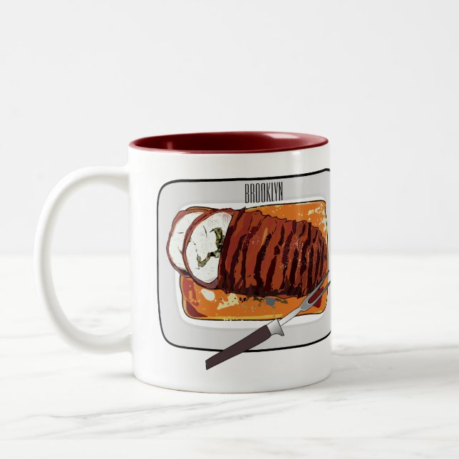Roast turkey breast cartoon illustration Two-Tone coffee mug (Left)