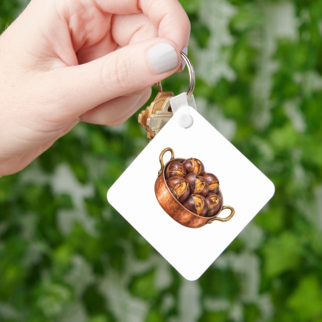 Roasted Chestnuts in a Copper Pan Key Ring (Hand)