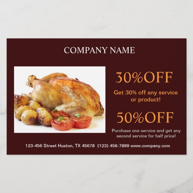 Roasted chicken deli shop diner catering flyer (Front)