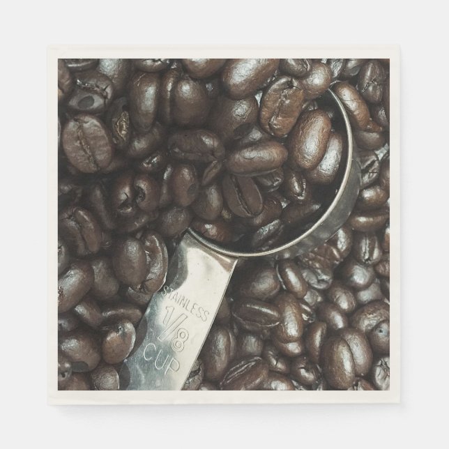 Roasted Coffee Beans With Silver Scoop Photograph Napkin (Front)