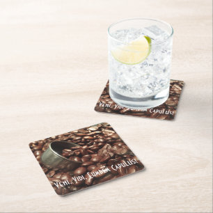 Roasted Coffee Beans With Silver Scoop Photograph Square Paper Coaster