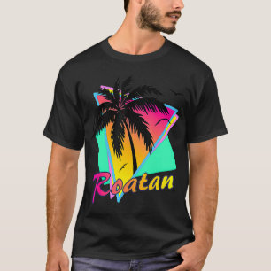 Roatan Honduras 80s Tropical Summer Beach Palm Tre T-Shirt
