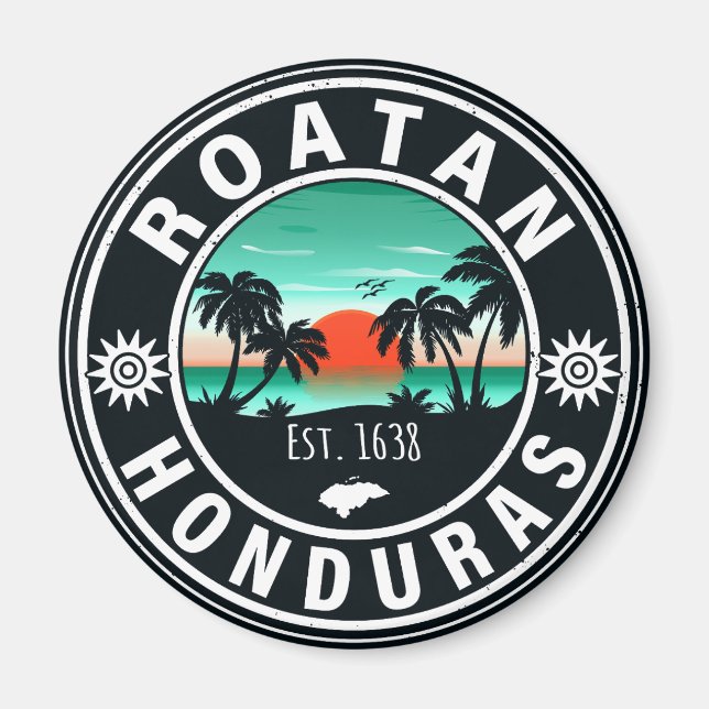 Roatán Honduras Island Retro Sunset Souvenirs 80s Magnet (Front)