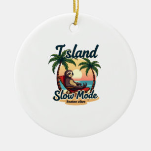 Roatan Sloth Vintage Island Relax Graphic 2 Ceramic Tree Decoration