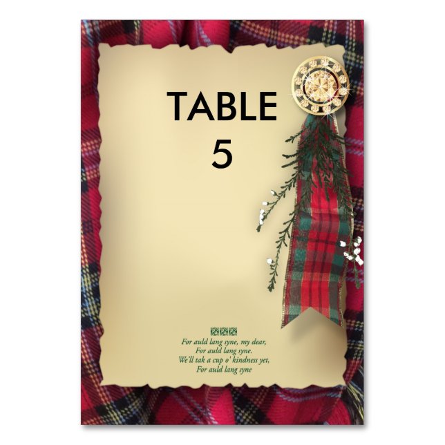 Robbie Burns Formal Table marker Table Number (Front)