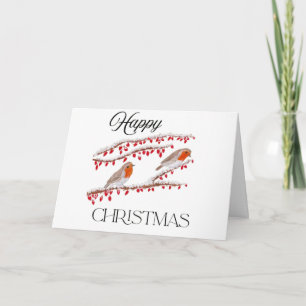 Robbins sitting on snow Christmas Card