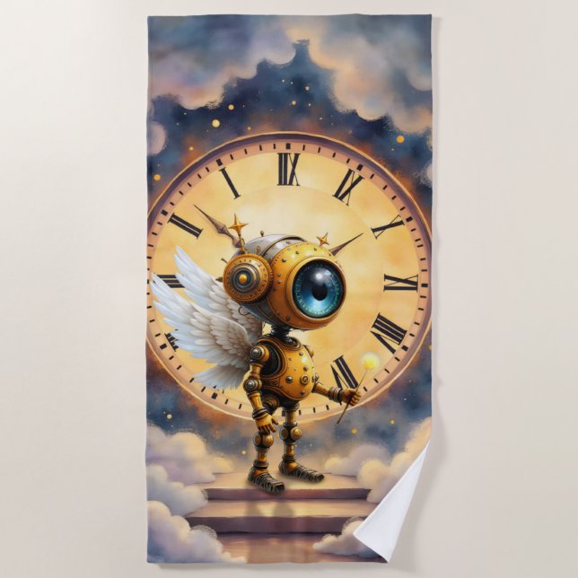 Robby the Winged Timekeeper – Wings of Time Series Beach Towel (Front)