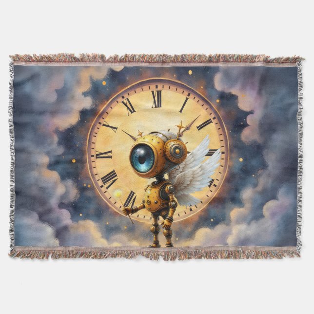 Robby the Winged Timekeeper – Wings of Time Series Throw Blanket (Front)