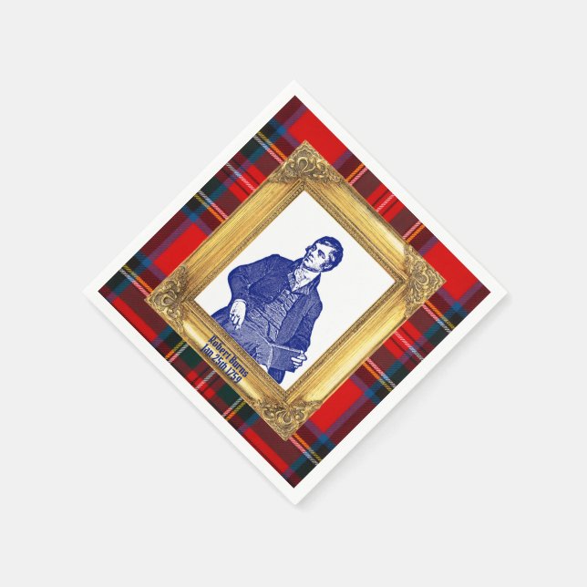 Robert Burns Royal Stewart Plaid Jan 25 Cocktail Napkin (Corner)
