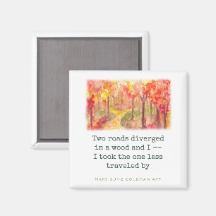 Robert Frost Road Not Taken Hand-Drawn Watercolor Magnet